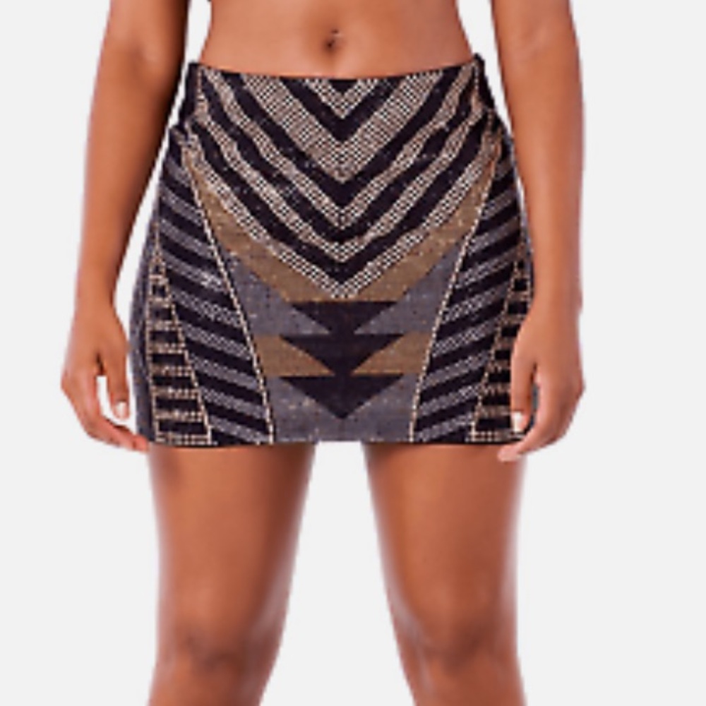 Fate Black, Silver and Gold Embellished Studded Glitter Mini Skirt